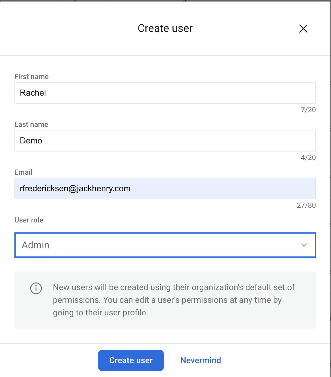 Banno create user
