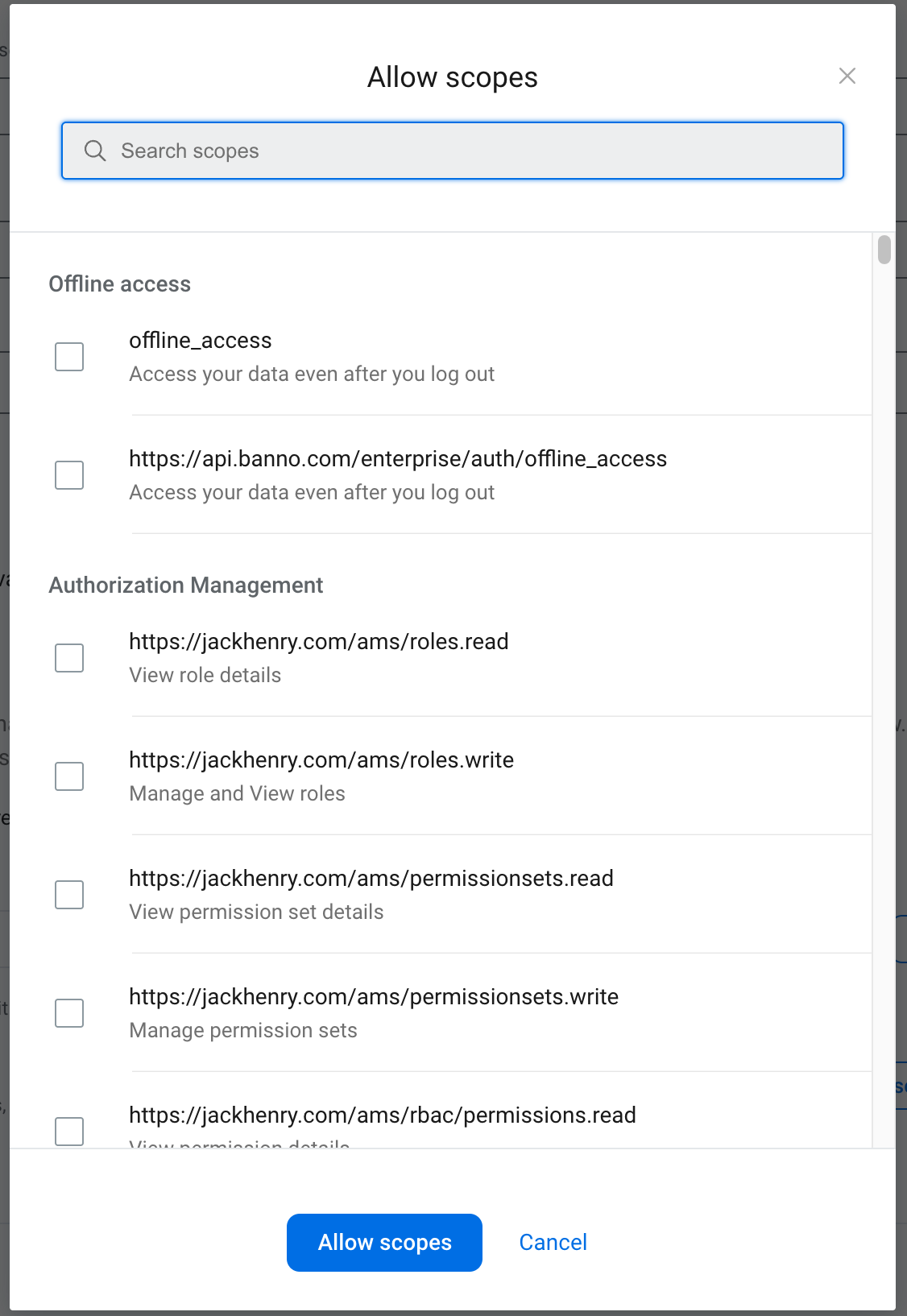 Create external application with Scopes