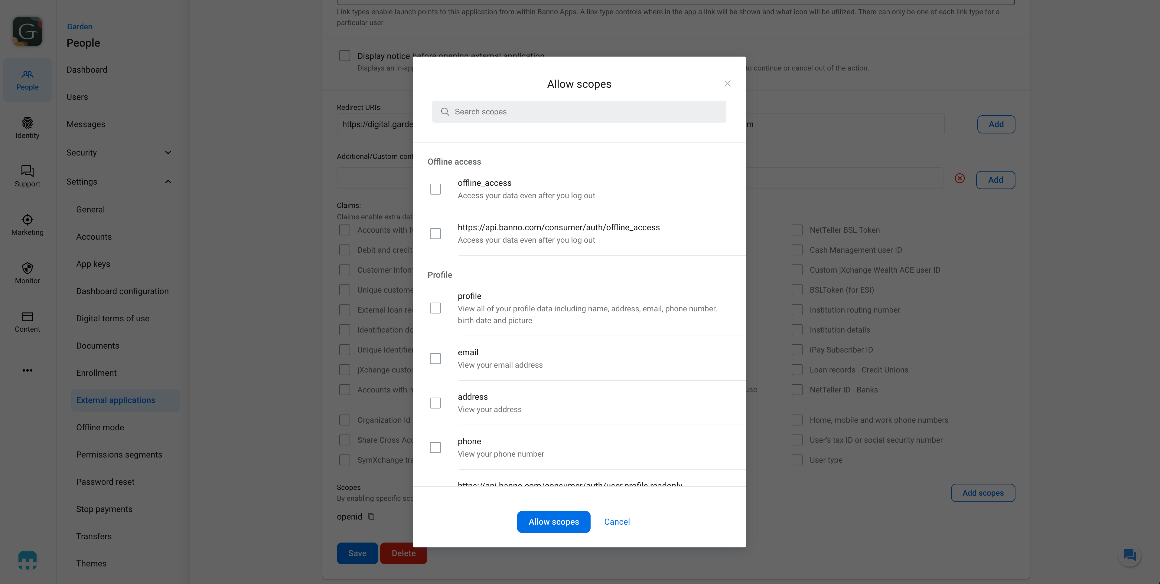 Consumer API - Configure Scopes